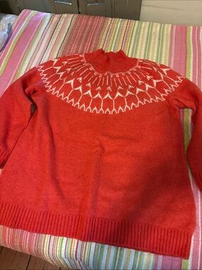 Talbots Red and White Fair Isle Turtleneck Sweater